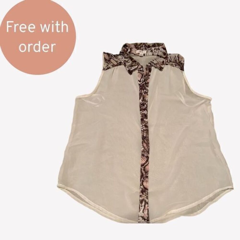 FREE Mine‎ Women's Button Up Blouse Top Sleeveless Collared White Small